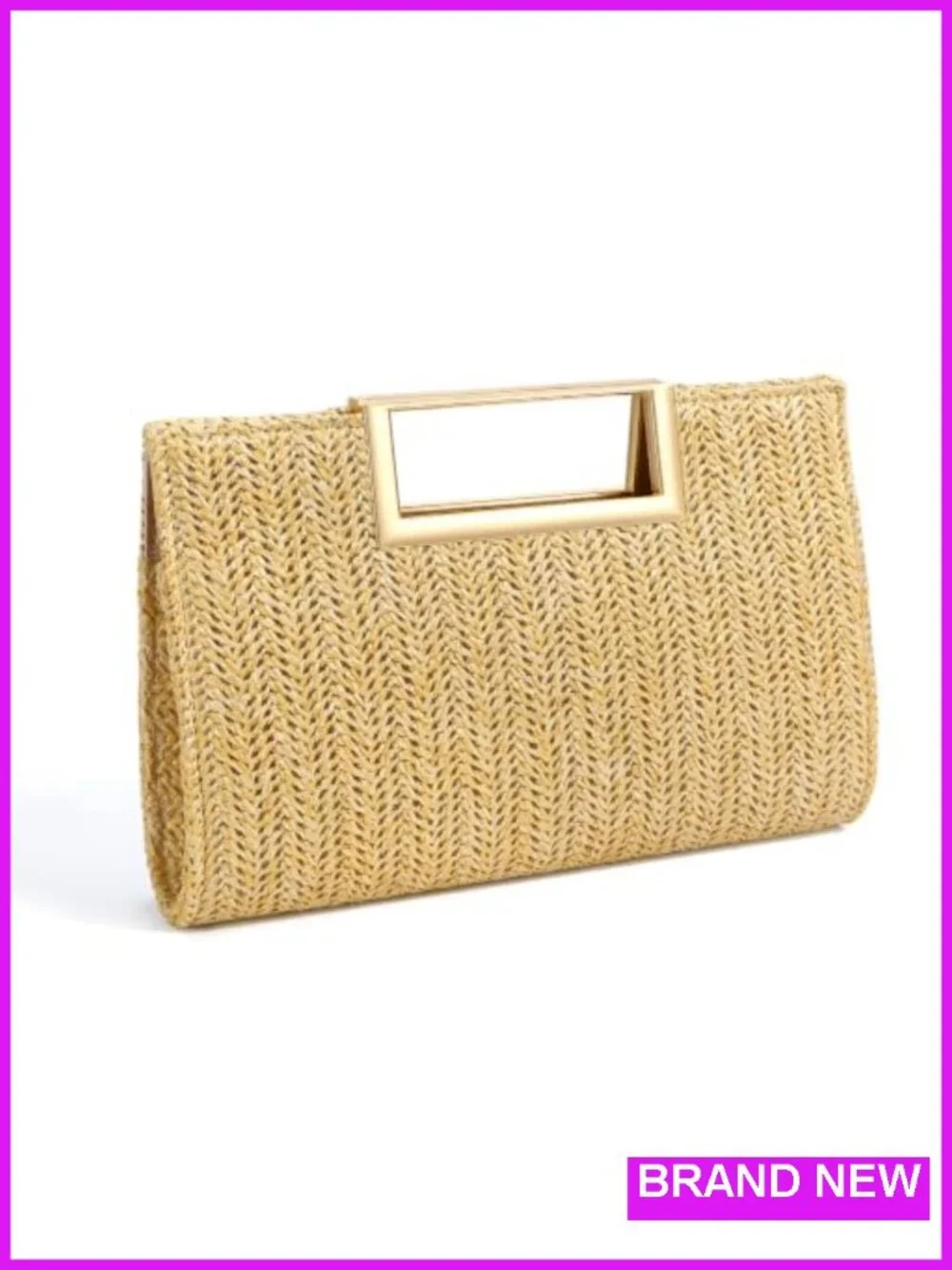 Straw Clutch Purse with Detachable Chain, Magnetic Closure for Wedding Party